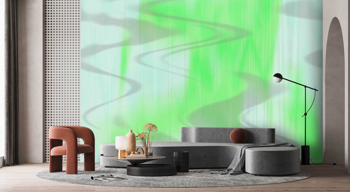 Fotomural Walls by Patel - liquida1 - Modern abstraction with flowing movement wallpaper - green, grey