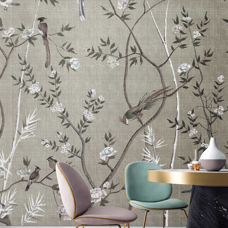 Fotomural Walls by Patel - Tea Room 2 - wall mural birds & flowers design in greige