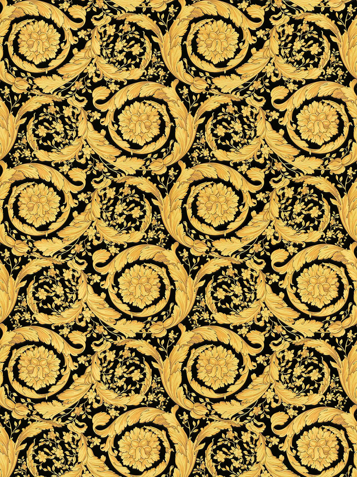 Papel pintado VERSACE con motivo floral ornamental - oro, negro