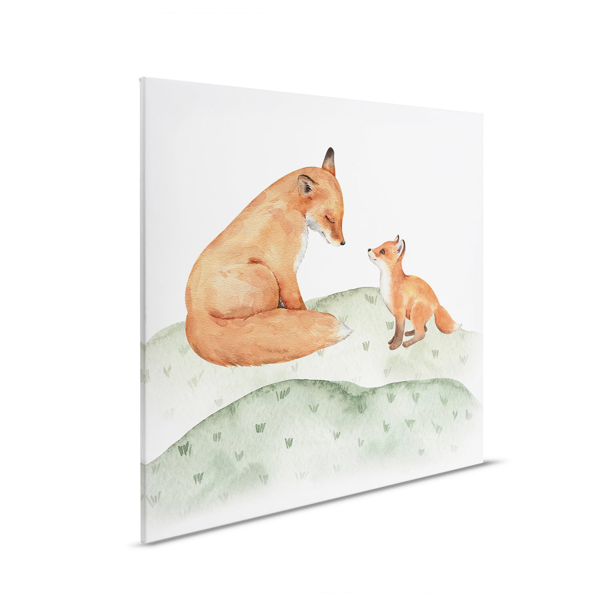 Cuadro lienzo zorro y cachorro - Adorable motivo de naturaleza para decoración de habitación infantil