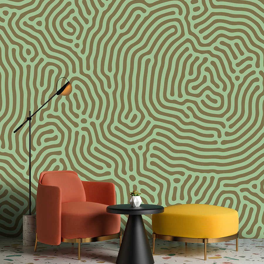 Fotomural Walls by Patel - Sahel 1 - green wall mural labyrinth pattern sage green