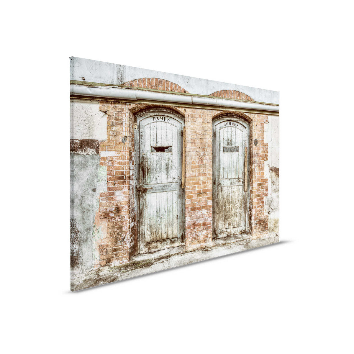 Cuadro Pared de Piedra con Puertas de Aseo Vintage | beige, crema