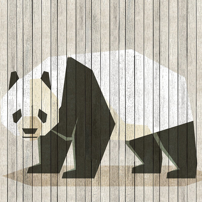 Fotomural Walls by Patel - Born to Be Wild 2 - Photo wallpaper on wood panel structure with panda & board wall - Beige, Brown