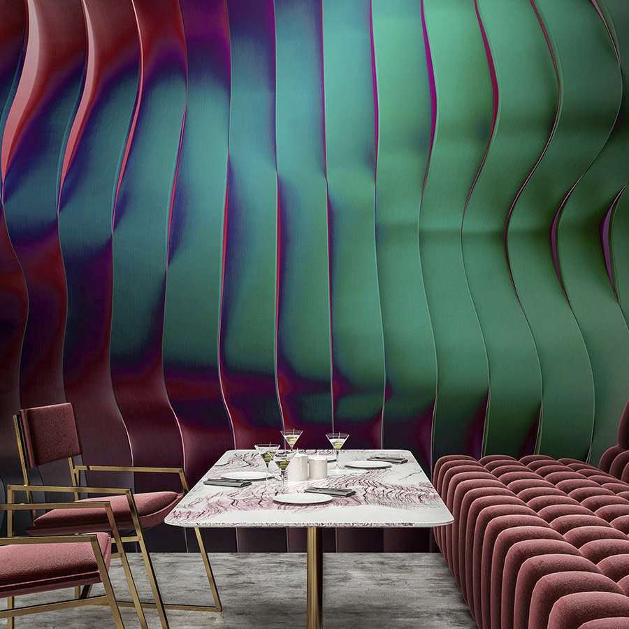 Fotomural Walls by Patel - solaris 2 - Modern photo wallpaper with wavy architecture - neon colours