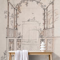 Fotomural Walls by Patel - Photo wallpaper »pavilion« - Drawing style pavilion with linen texture in the background - Smooth, slightly shiny premium non-woven fabric