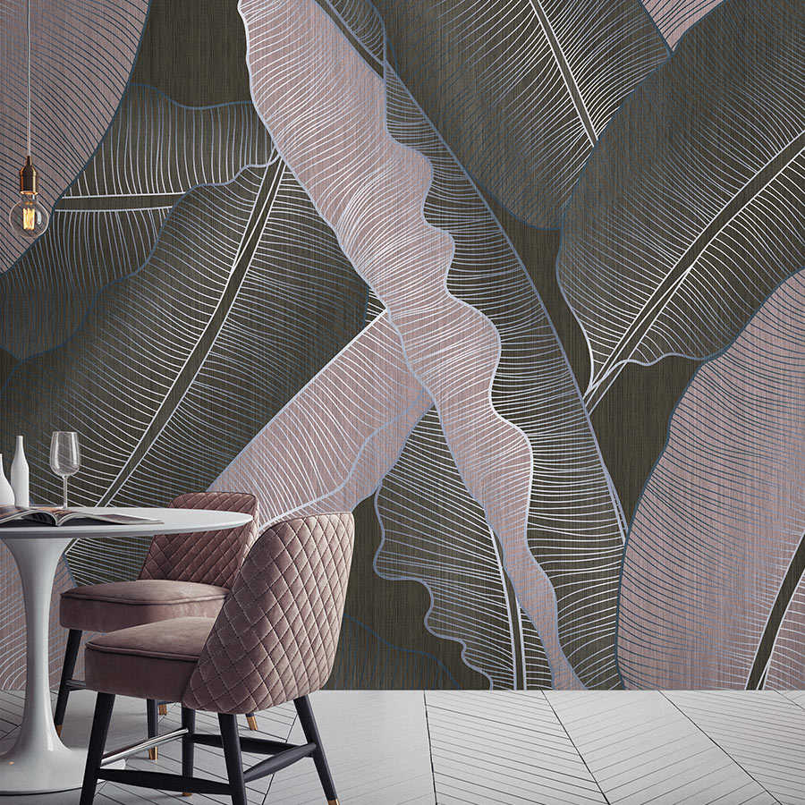 Fotomural Walls by Patel - Under Cover 2 - Palm Leaf Wallpaper Grey & Pink in Drawing Style