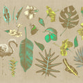 Fotomural Walls by Patel - Photo wallpaper sketch flamingo and leaves - beige, green