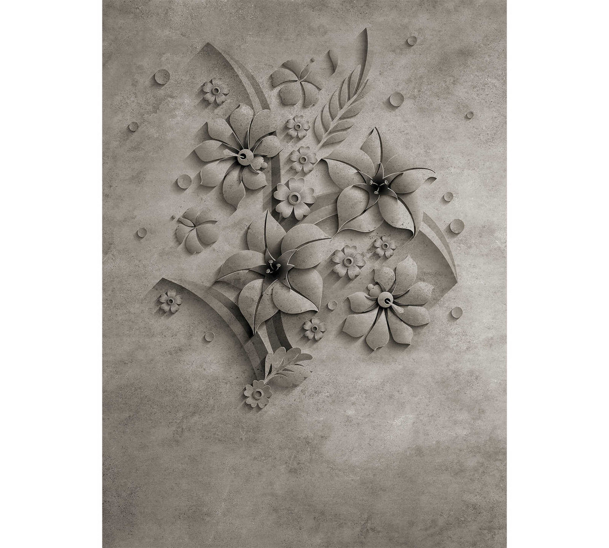Fotomural Photo wallpaper flowers on stone with concrete look design - DD Motive 2